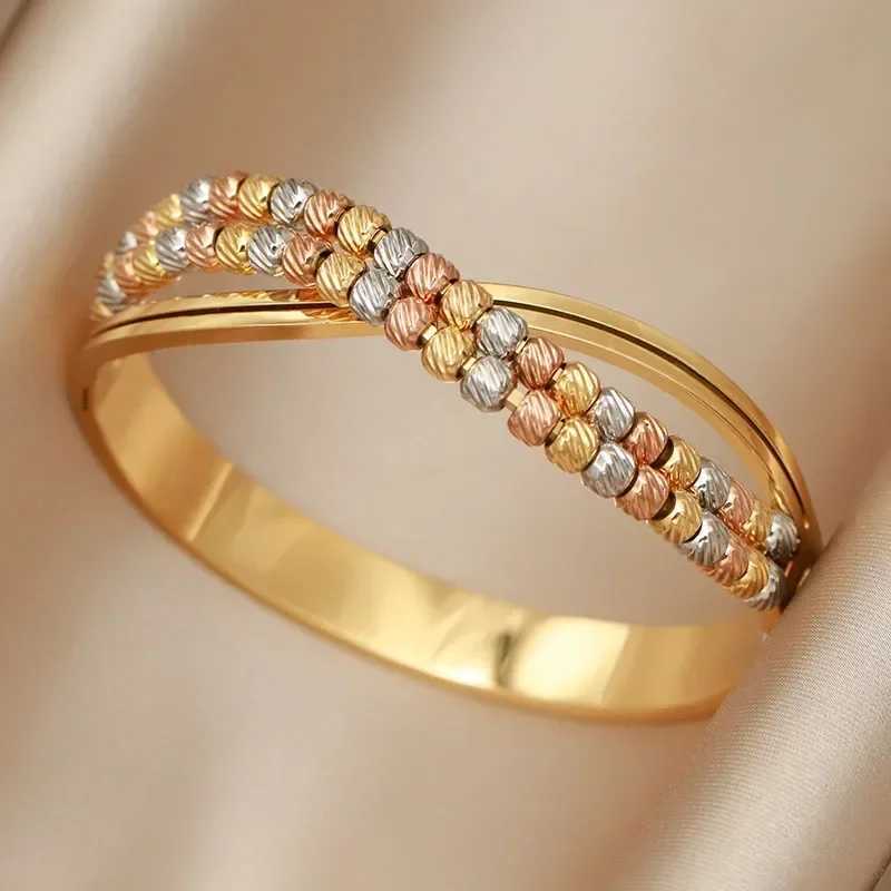 Stainless steel metal bead cross bracelet and bracelet suitable for womens fashion brand jewelry exquisite multi-color bracelet Y250408