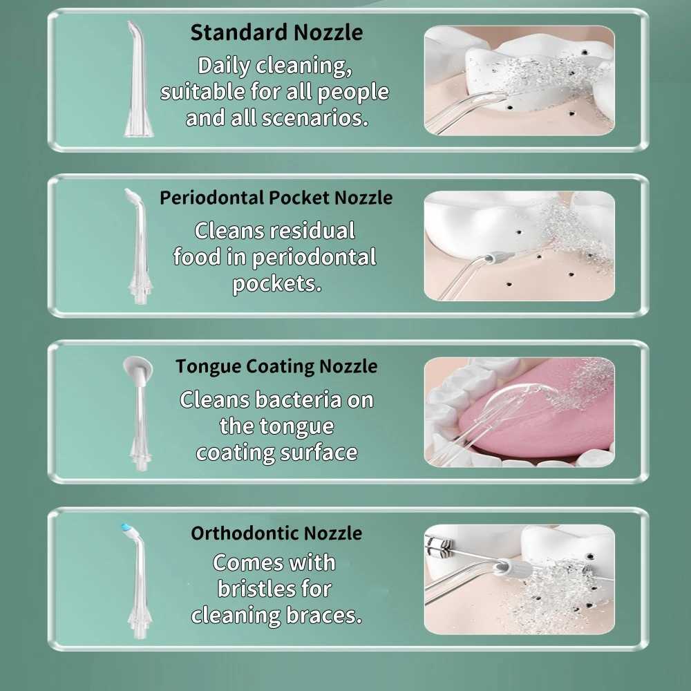 Dental oral irrigator portable dental sink 8 nozzles USB charging 280ml can 3 tri frequency pulse teeth cleaner M250408