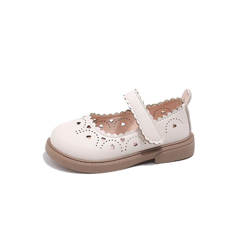 Unishuni Princess Mary Jane Shoes for Baby Girls Child Cut-Out Vintage Flats Kids Flower Edge Party Dance Shoe Beige Brown 21-30 250408