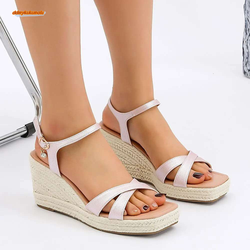 2025 Comfy Walking Big Size 43 Summer Women's Espadrilles Ankle Strap Platform Sandals High Heels Wedges Shoes Woman ddmykukumalu