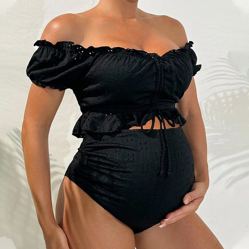 Maternity Bikini Set High Waisted Two Piece Swimsuit Pregnant Women Bathers Black Bathing Suit Summer Beach Swimwear 250407