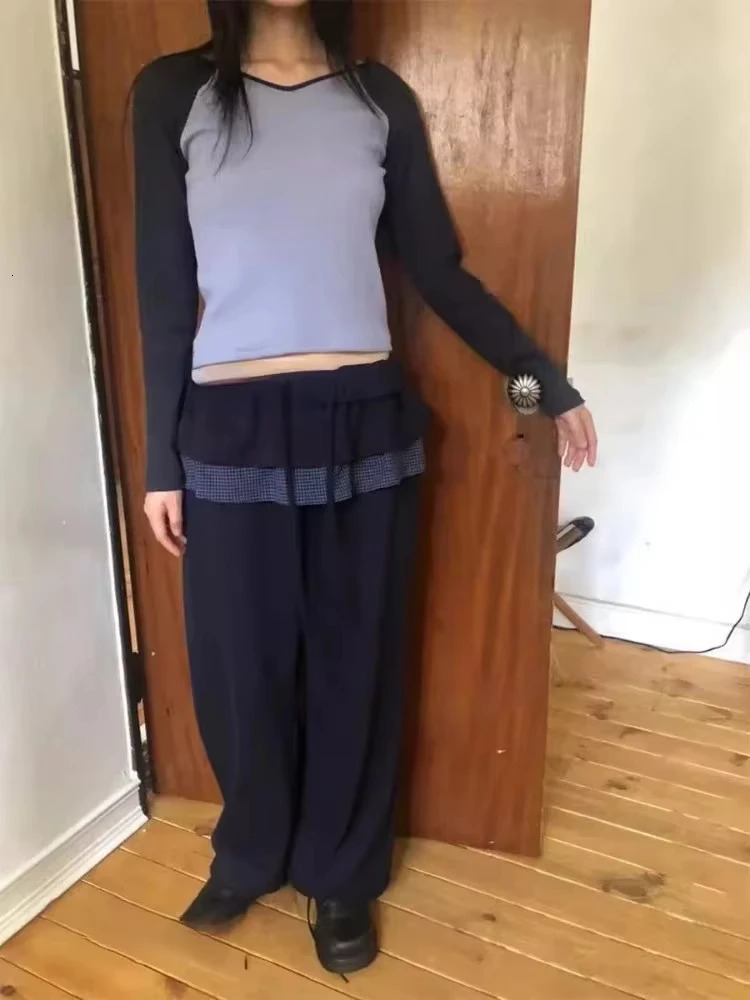bottom womens fashionable Japanese sports pants Pantalon streetwear jogging patch work plain casual straight Y2k 250407
