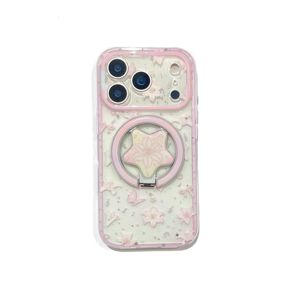 Magnetic Flower Five-pointed Star Stand Phone Case Compatible With iphone 17/16 Pro Max 2-in-1 Cartoon 15/14 Pro Shockproof