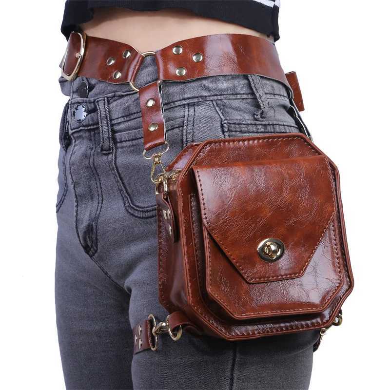 Pu small square bag womens backpack cross leg bag waist bag motorcycle side bag medieval knight personality prop Z250407