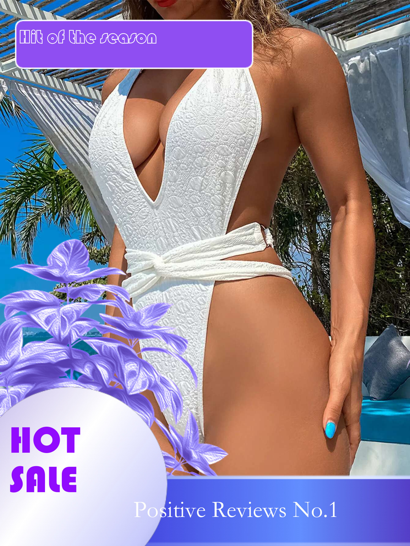 Dongdumaoyi Sexy White One Piece Swimsuit Women Deep V Neck Hollow Out Backless Thong Bikini Wrap Around Belt Bathing Suit Swimwear