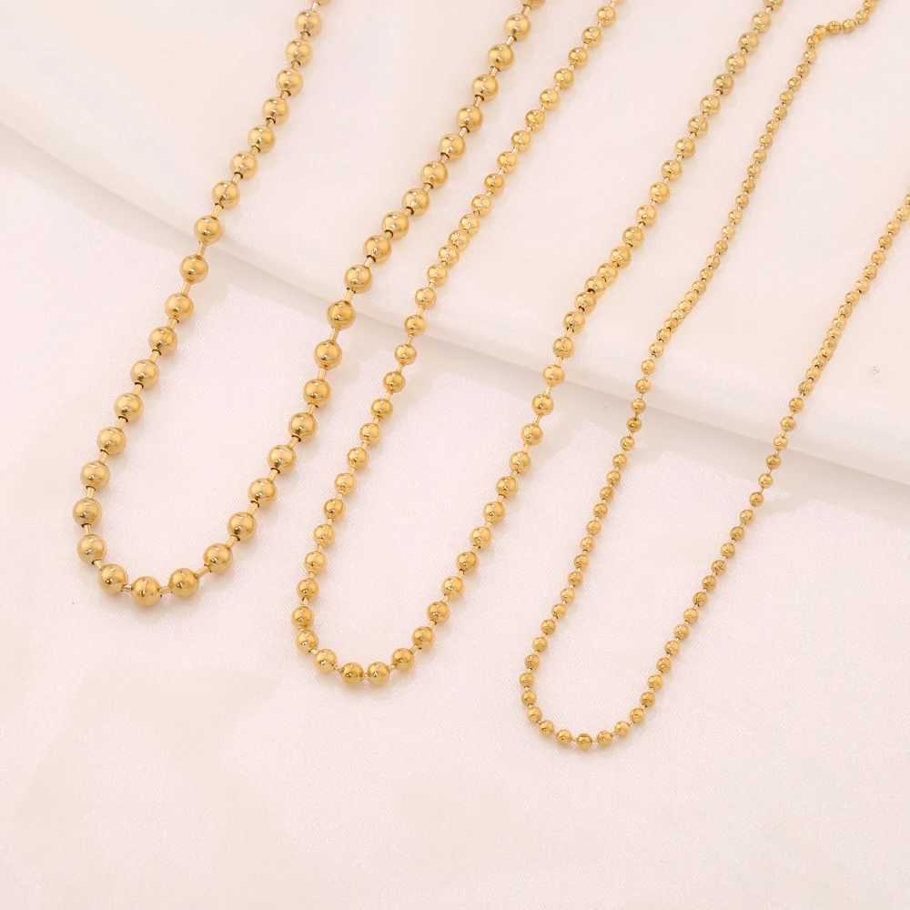 Stainless Steel Necklace For Women Men Gold Color Round Ball Chain Beads Chain Necklaces Choker Jewelry WholesaleC250407