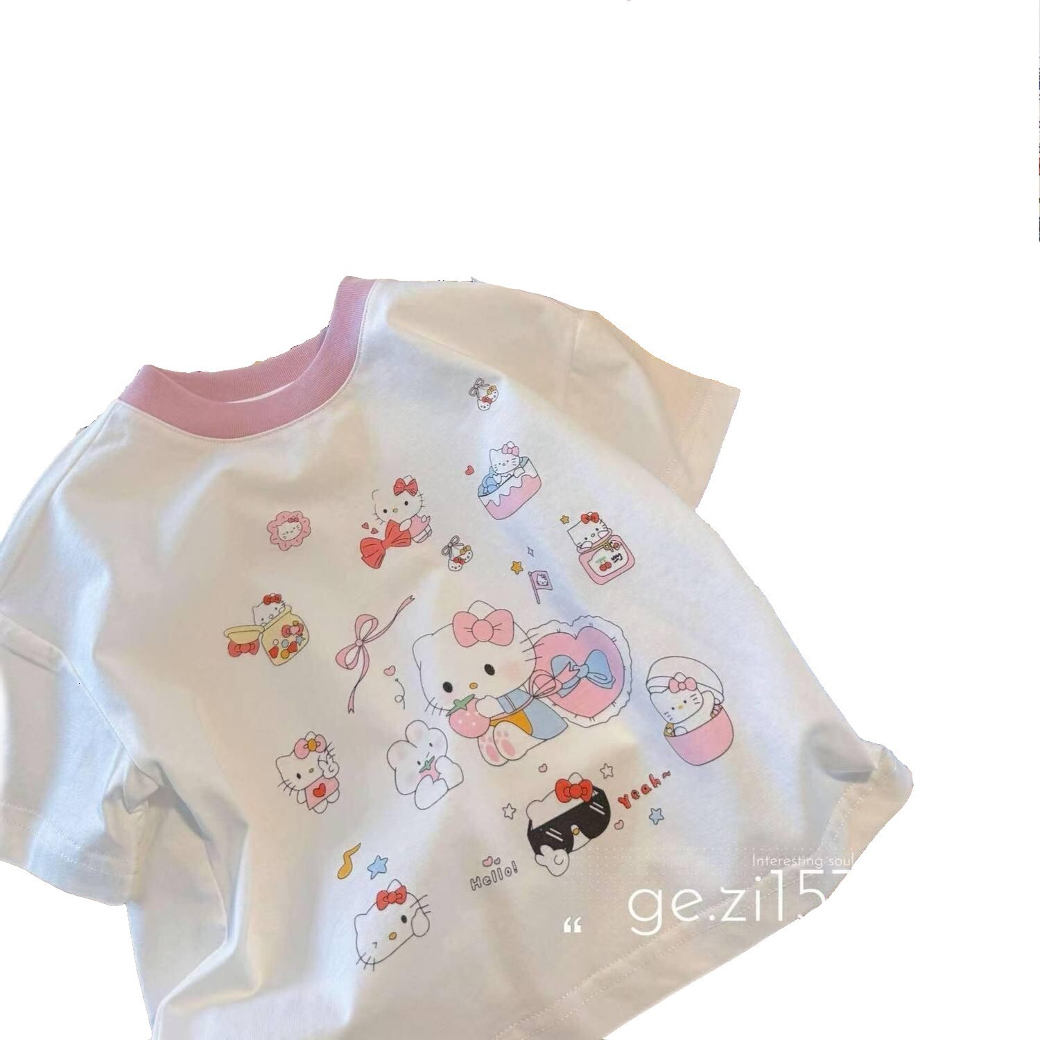 Ddmyshoesvip Girls Summer Short Sleeved T Shirt New Full Print Cartoon Cat Half Sleeve Children S Cute Western Style Top