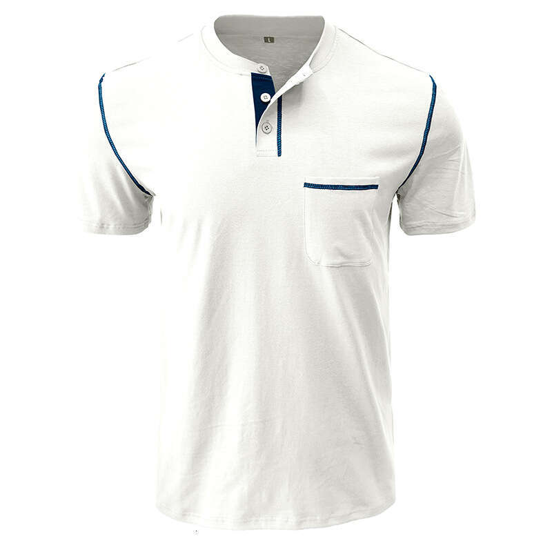 summer European American short sleeved men's Henry shirt top T-shirt new style chic and elegant clothing