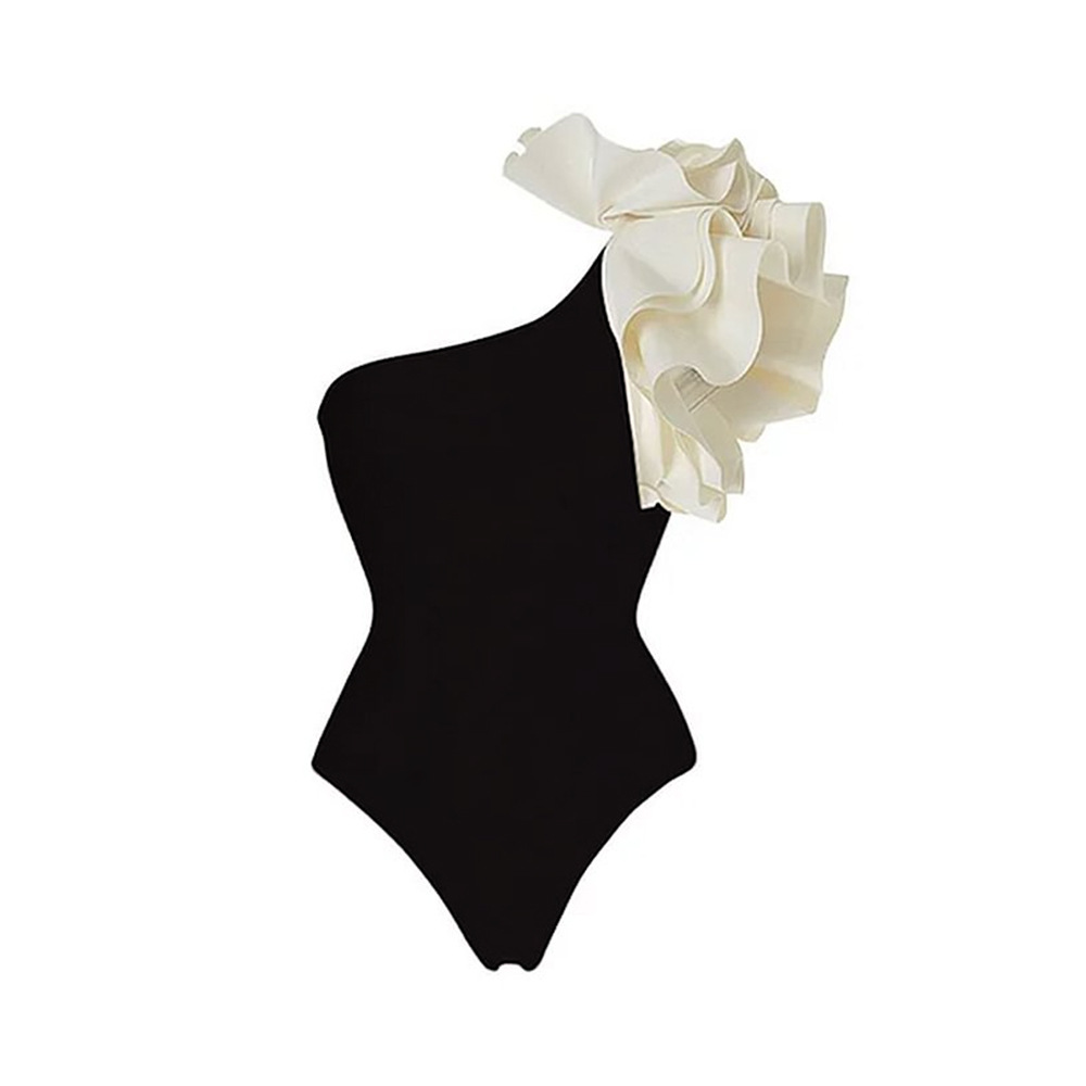 2025 New European and American Style Solid Color One - Shoulder One - Piece Swimsuit for Women's Vacations