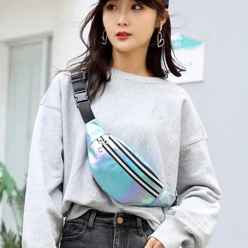 Holographic Fanny Pack Holographic waist bag Laser beach travel Banana Hip Bum Zipper waist bag Womens waist belt bag Z250407