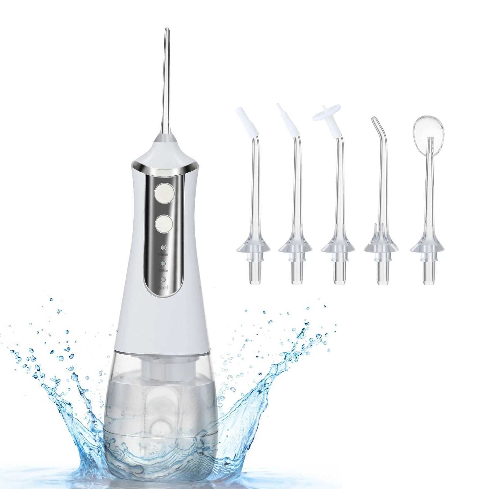 Portable 300ML oral irrigator water brush tartar remover with 5 nozzles and 3 modes waterproof USB charging teeth cleaning tool M250408