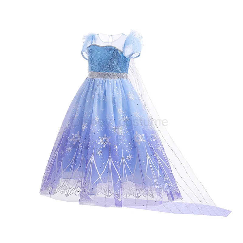 Disney 2025 LED Light Elza Spirit Princess Costume Girl Role Play Snow Queen Dress Up Childrens Costume Halloween Elza Blue Dress X250408