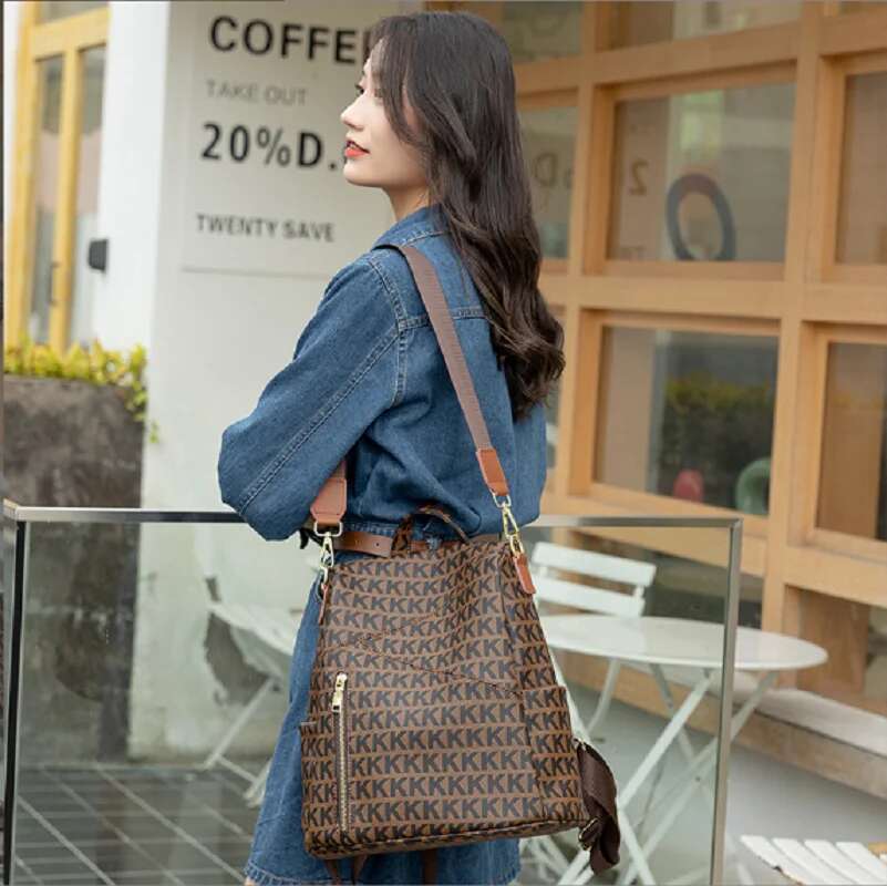 Women's New Fashion High Quality Leather Backpack Letter Designer Totes Large Capacity Anti Theft Travel Shoulder Bags