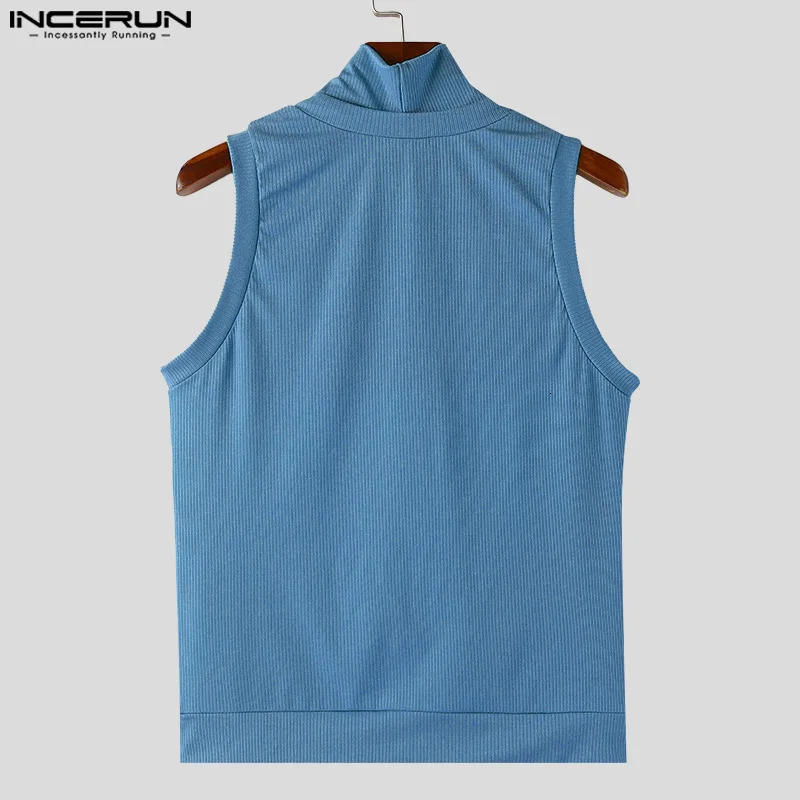 Mens Tank Top Solid Color Turtle Neck Sleeveless Hollow Street Mens Summer Fashion Casual Mens Wear INCERUN 250403