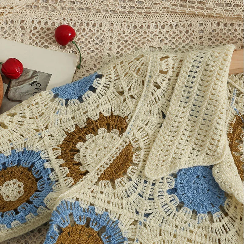 OUMEA Women Knitted Patchwork Crochet Polo Shirts Summer Vintage Buttons Front Knitted Crop Tops Bohemian Style Retro Tops 250408