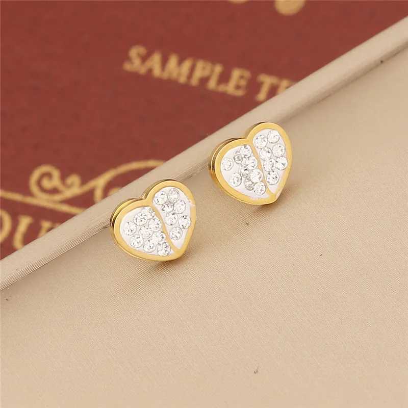 316L Stainless Steel Jewelry Set Golden - Plated Cuban Link Chain Necklace Bracelet With Heart - shaped Cubic Zirconia Inlays Y250408