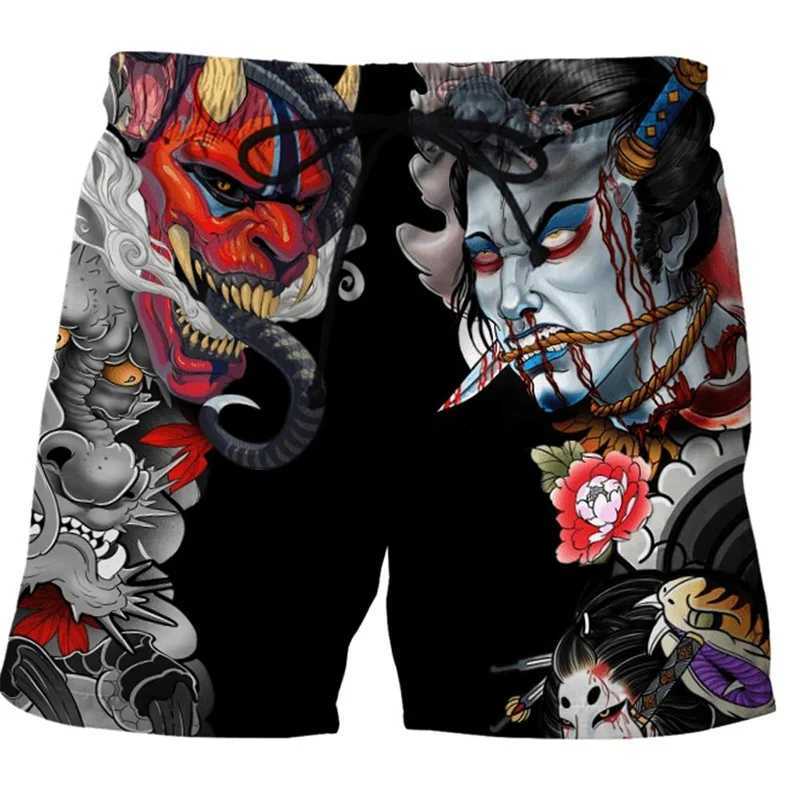 Japanese Samurai Pattern Beach Shorts Summer Fashion Cool Mens 3D Printed Swimming Pants Loose Street Clothing Harajuku PantsXJ250407