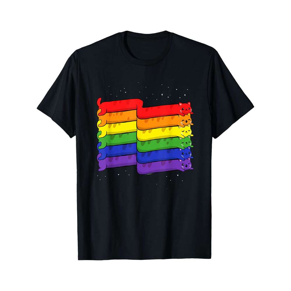 Designer T shirt Rainbow Cats Shirt LGBTQ Kitty Lover Pride Month Lgbt Flag - 220g Tshits