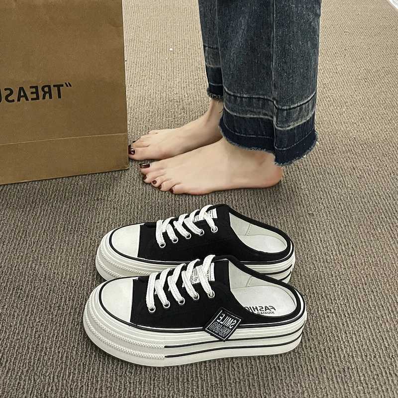 2024 summer new thick slider Fi casual sandals canvas boots high heels Fem indoor low sports shoes Y250408
