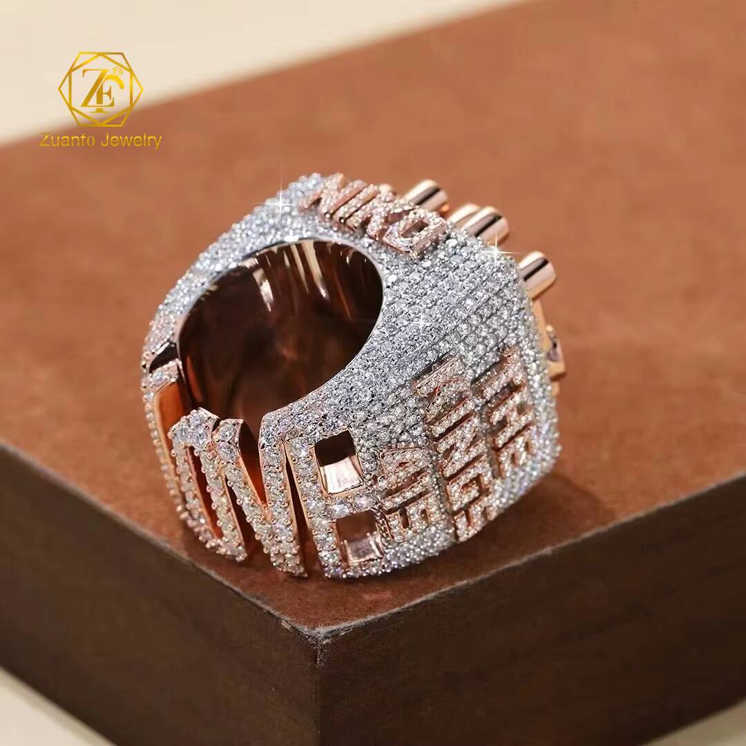 Custom Gold-Plated 925 Silver Moissanite Ring with VVS Diamond Tester Iced Out Hip Hop Style Featuring Letter