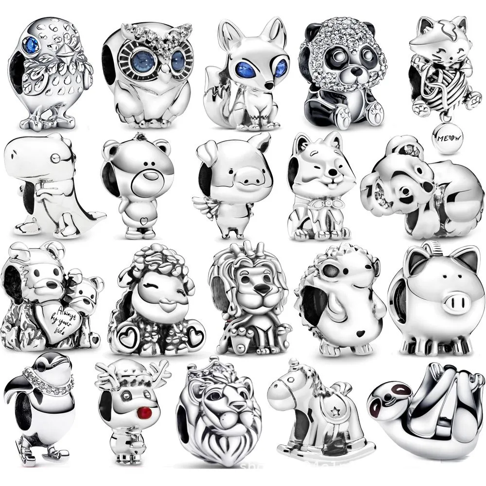 Owl, Cat, Dog, Father Son Bear S925 Silver Charms Beads Is Suitable for Bracelet DIY Fashion Jewelry