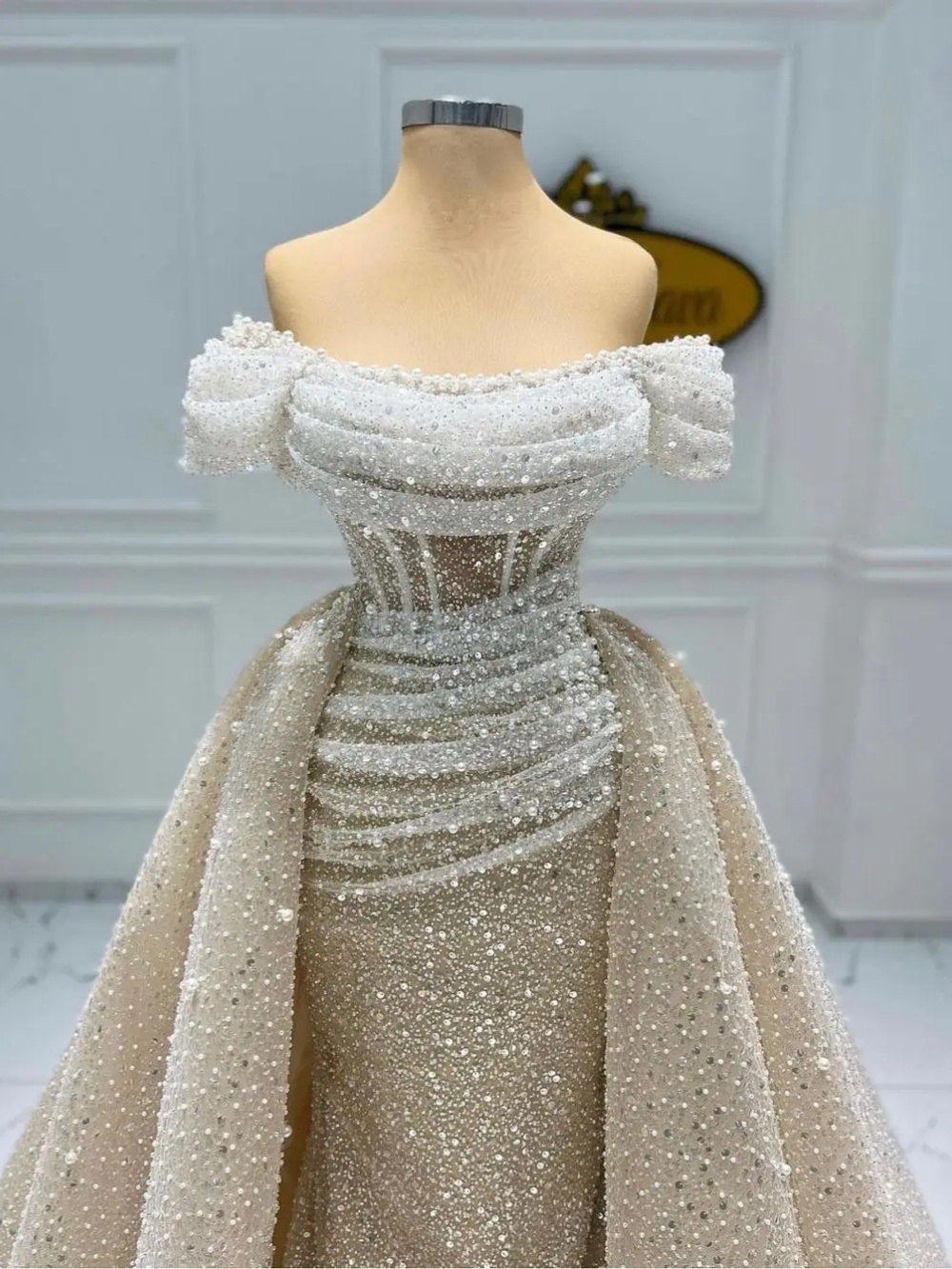 Elegant Mermaid Wedding Dress Pearls Beaded Sequins Off Shoulder Bride Gown Detachable Sweep Train Bridal Dresses Customized