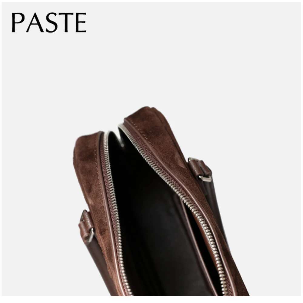 2024 Lastest High-End Square Tote Small Zipper Open Matte Suede Cow Leather Women Handbag Office Lady Commuter Thin Shoulder Bag