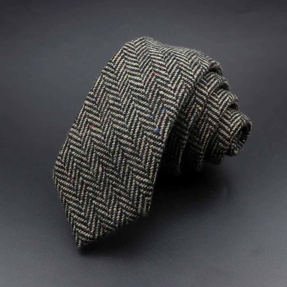 Classic Brown Grey Plaid Striped Wool Necktie Narrow Collar Slim Cashmere Tie For Man Suit Party Casual Accessory Cravat Gift X250407