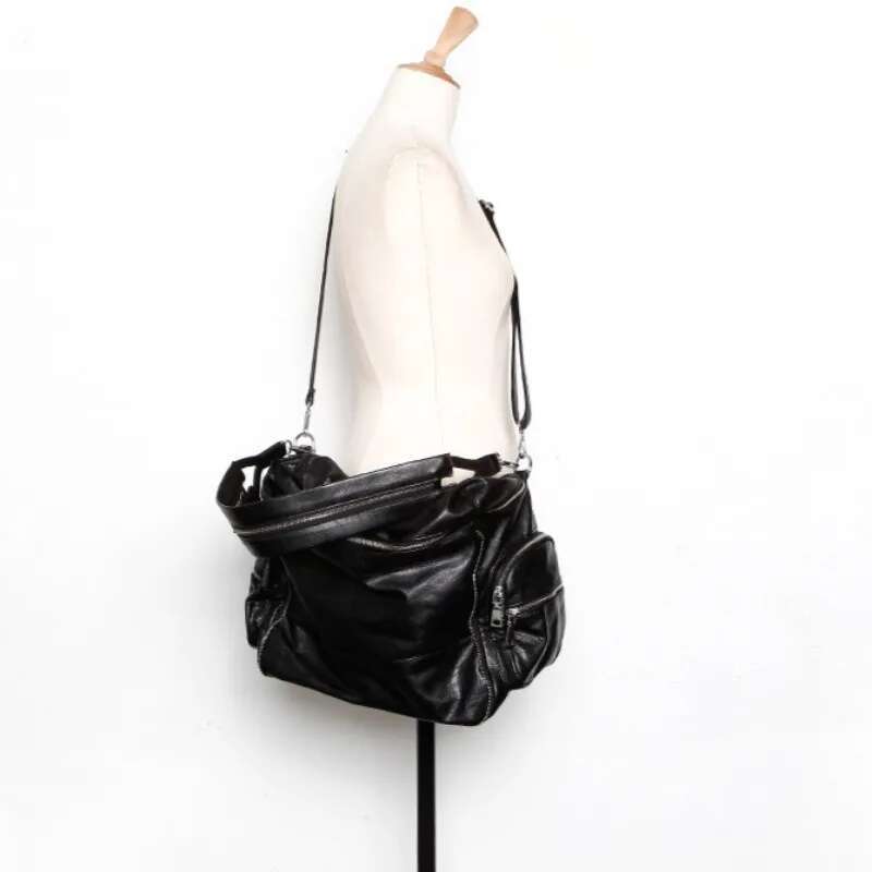 MBTI Black Fashion Shoulder For Women Gothic Large Capacity Simple Mens Tote Bag Pu Leather Designer Advanced New In Handbag
