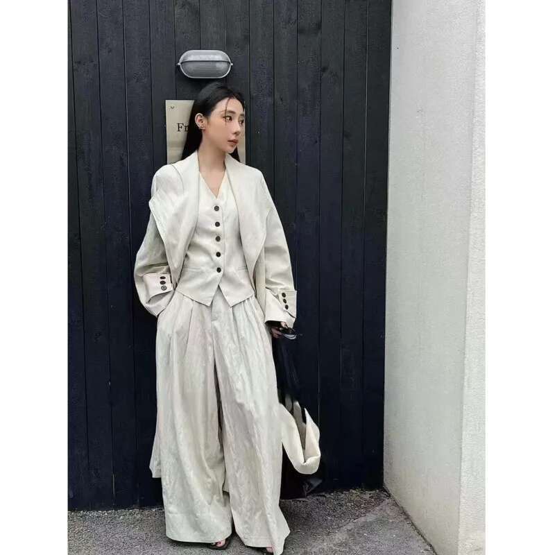 EOEN Fashion Solid Color Vest Set Woman High Quality Elegant Urious Trouser Suit Two-Piece Set 2025 For Summerladies