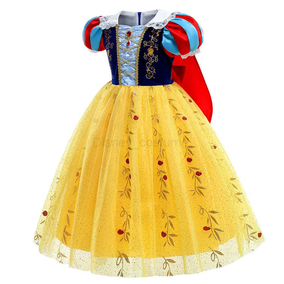 Disney Girls snow-white dress childrens luxurious embroidered dress and cape childrens classic princess dress costume Halloween role-playing costume X