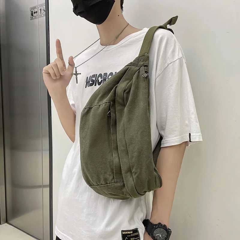 Fashionable and simple waist bag unisex canvas chest bag mobile phone bag street hip-hop strap large capacity womens cross body chest bag Z250407