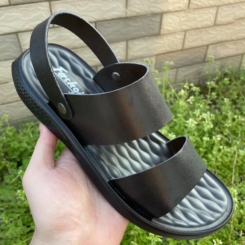 Sandals Summer Men's Casual Thick Bottom Soft Sole Anti-Slip Leather Beach Two-In-One Dry Wedges Platform Slippers hurenlakeshoes hurenlakeshoes