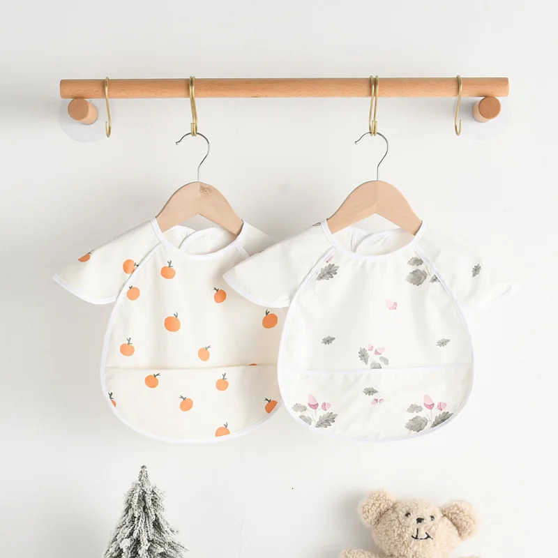 Korean Style Waterproof Short Sleeve Baby Bibs Cute Cartoon Feeding Apron Bib Burp Cloth For Toddler Boy Girl Bandana Bibs 250408