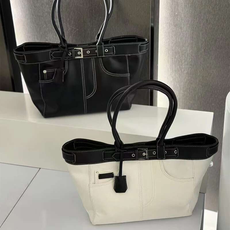 Large Capacity Fashion French tote Belt Buckle Sewing Versatile Handbag Women's Commuter Work Shopping Bag
