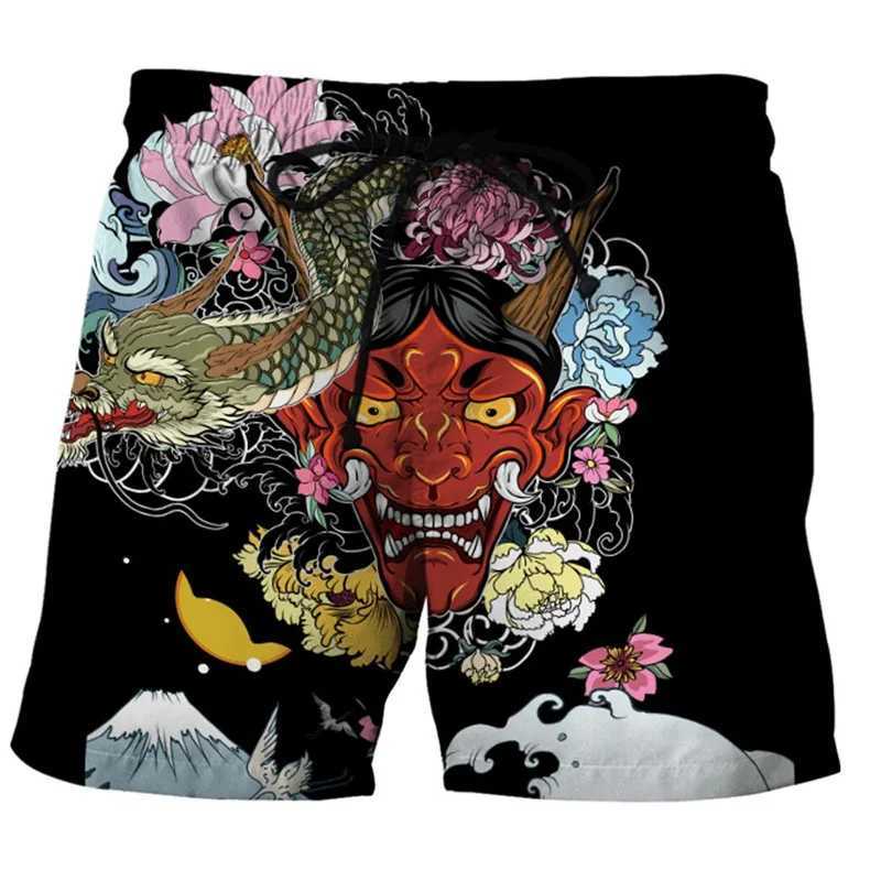 Japanese Samurai Pattern Beach Shorts Summer Fashion Cool Mens 3D Printed Swimming Pants Loose Street Clothing Harajuku PantsXJ250407