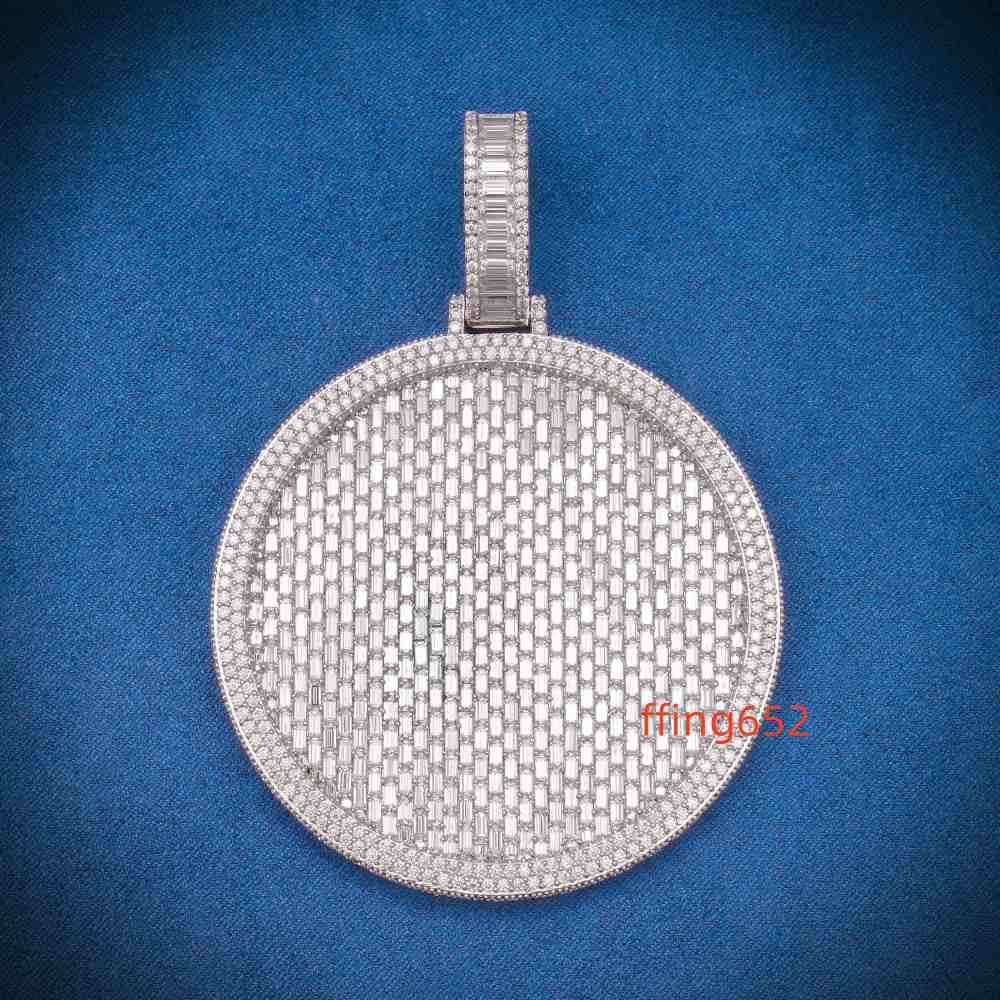 Hip Hop Mens Bling Iced MoissaniteBaguette Circle Pendant VVS 925 Silver Diamond Tester Customisable Fashion Pendants
