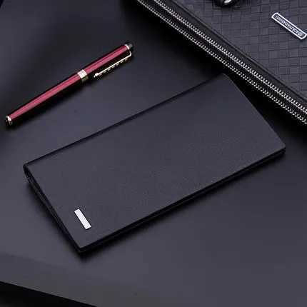 Wallet Long Bussiness Card Holder Double fold Wallet Aluminum Metal PU Leather Purse Checkbook Mini Card Wallet For Man H2511071