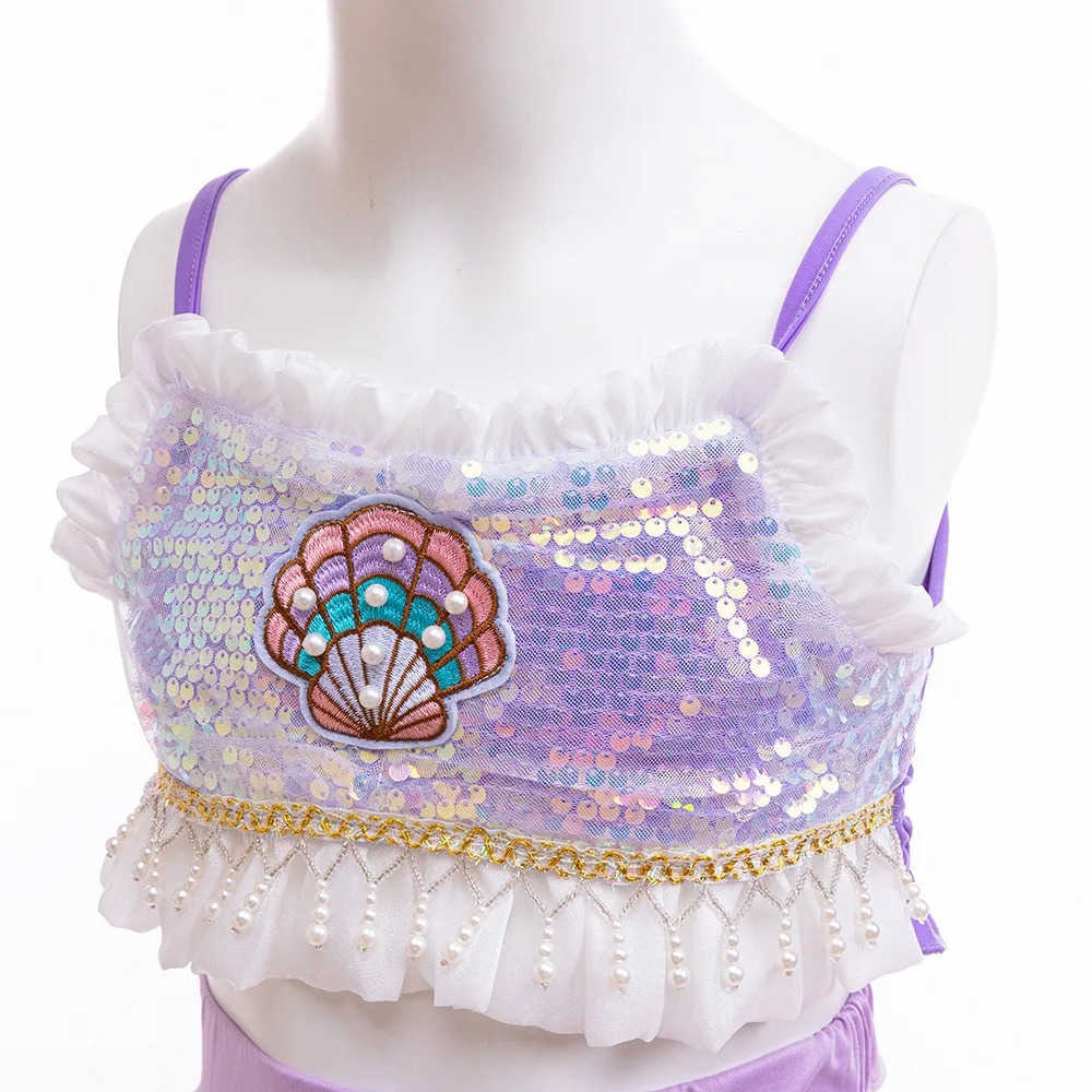 Disney Mermaid Birthday Party Dress Summer Girl Mermaid Costume Carnival Top and Skirt Outfits 2-10 Yrs Kids Fantasy Disguise Prom Gown X250408