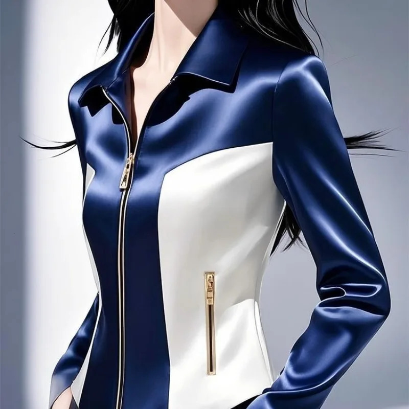 This years spliced colorful satin womens jacket early spring highend fashion ultrathin zipper top 250407