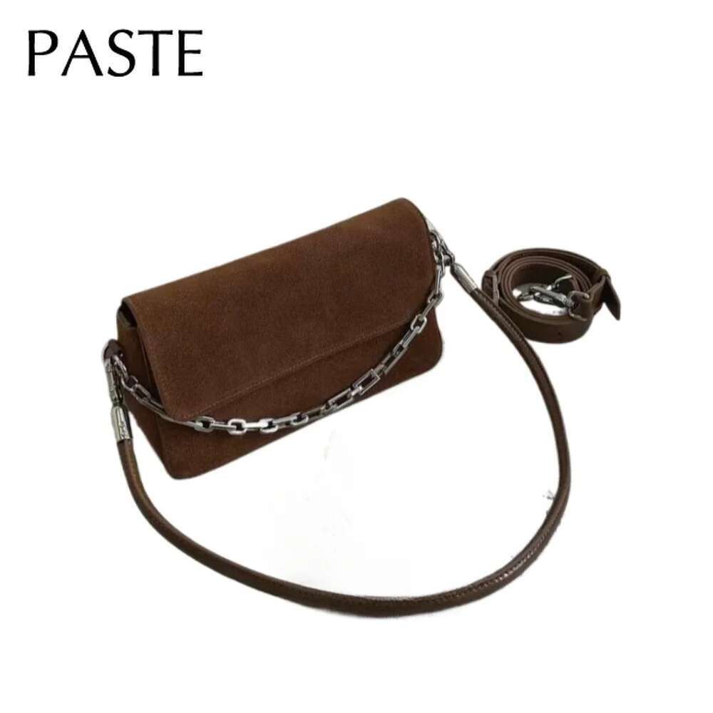 Ins Chic Niche Stylish Small Nubuck Flap Crossbody Matte Suede Leather Women Shoulder Bag 2 Straps Autumn Daily-Use Purse