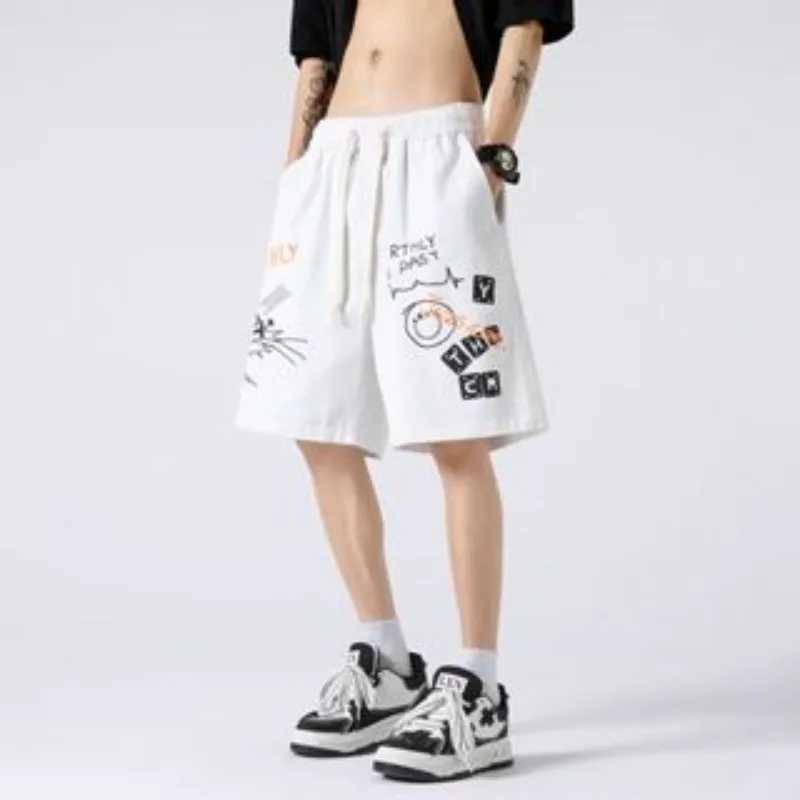 Oversized shorts retro colored graffiti printed shorts from American college couples five oclock basketball shortsXJ250407