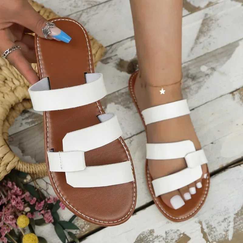 Summer womens solid color flat top popular open outdoor slide womens beach sandals Plus size 43 Zapatos De Mujer womens slideXJ250407