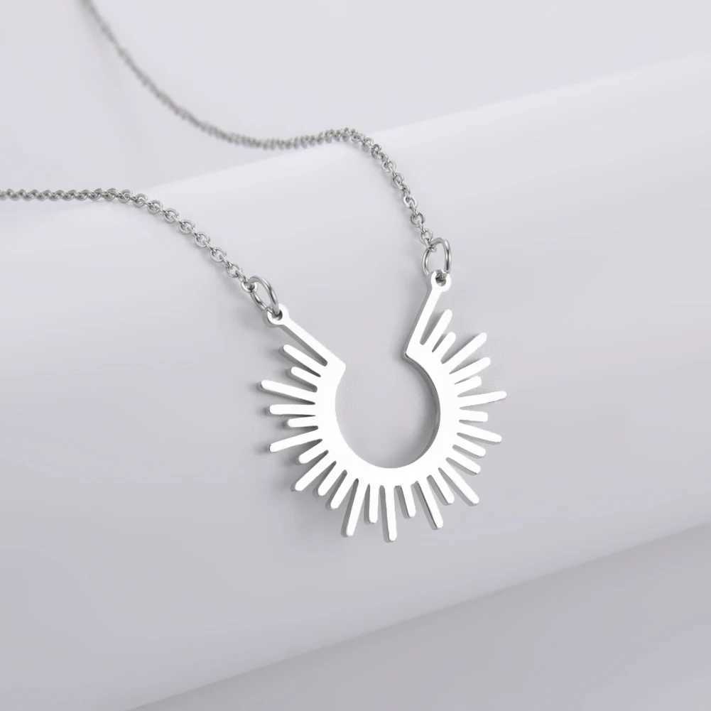Cazador Rays of Sun Pendant Necklace for Women Half Circle Spiked Chocker Stainless Steel Jewelry Birthday Gift Wholesale 2024C250407