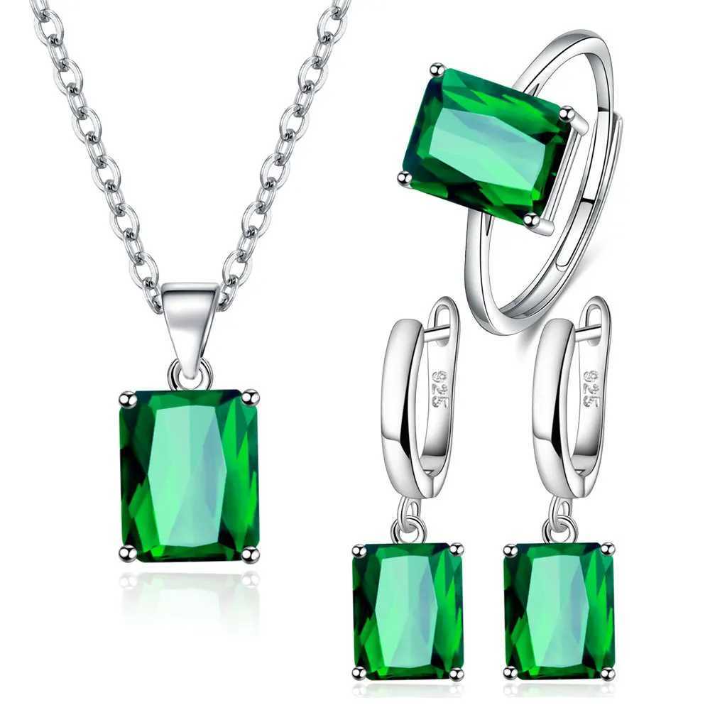 925 sterling silver elegant jewelry set ring earring necklace suitable for womens rectangular geometric zircon wedding accessories Y250408