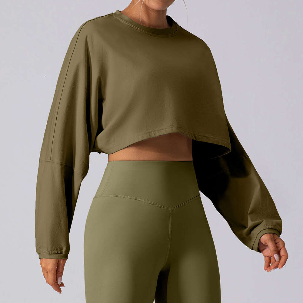European and American popular round neck sweatshirt T-shirt sports short base shirt yoga running loose long sleeved top women's 2025 new casual f