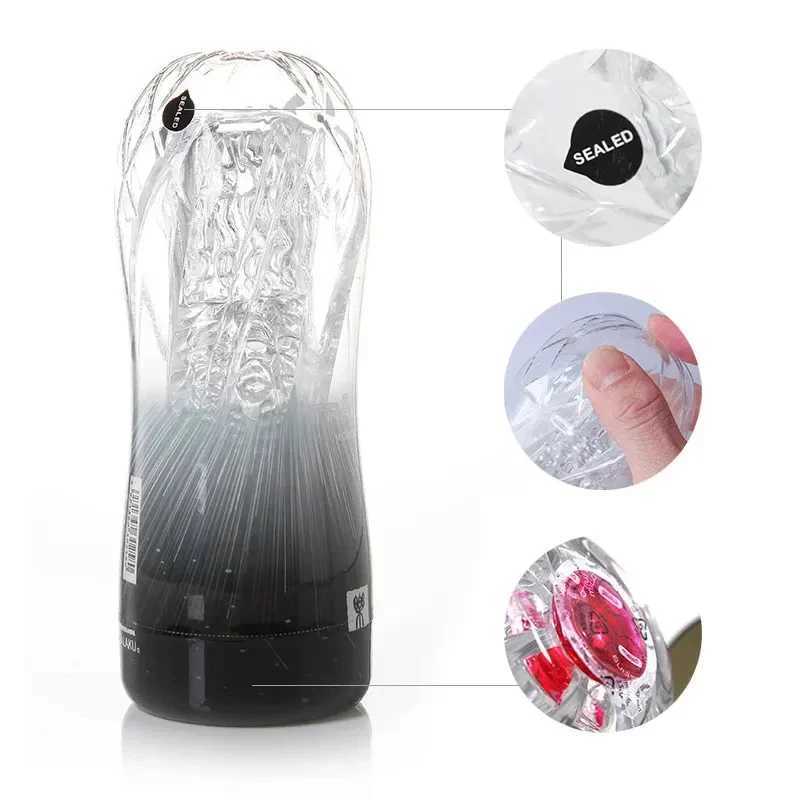 Reusable Vacuum Sex Cup Soft Cat Transparent Vagina Sexy Pocket Male Masturbation Cup Endurance Sports ToyW250408
