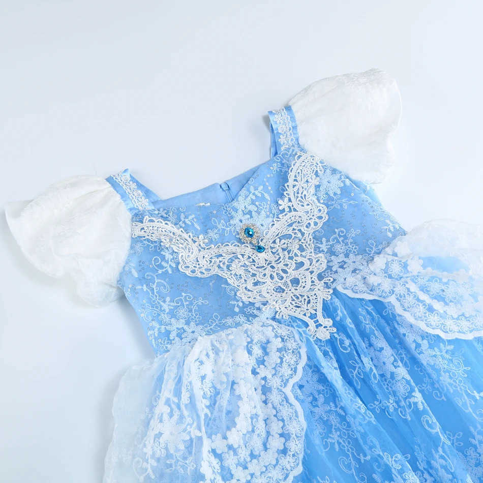 Disney Cinderella Deluxe Princess Ball Dress for Girls Blue Elegant Mesh Dress for Childrens Birthday Carnival Party Dress for Girls Fashion Dress X25
