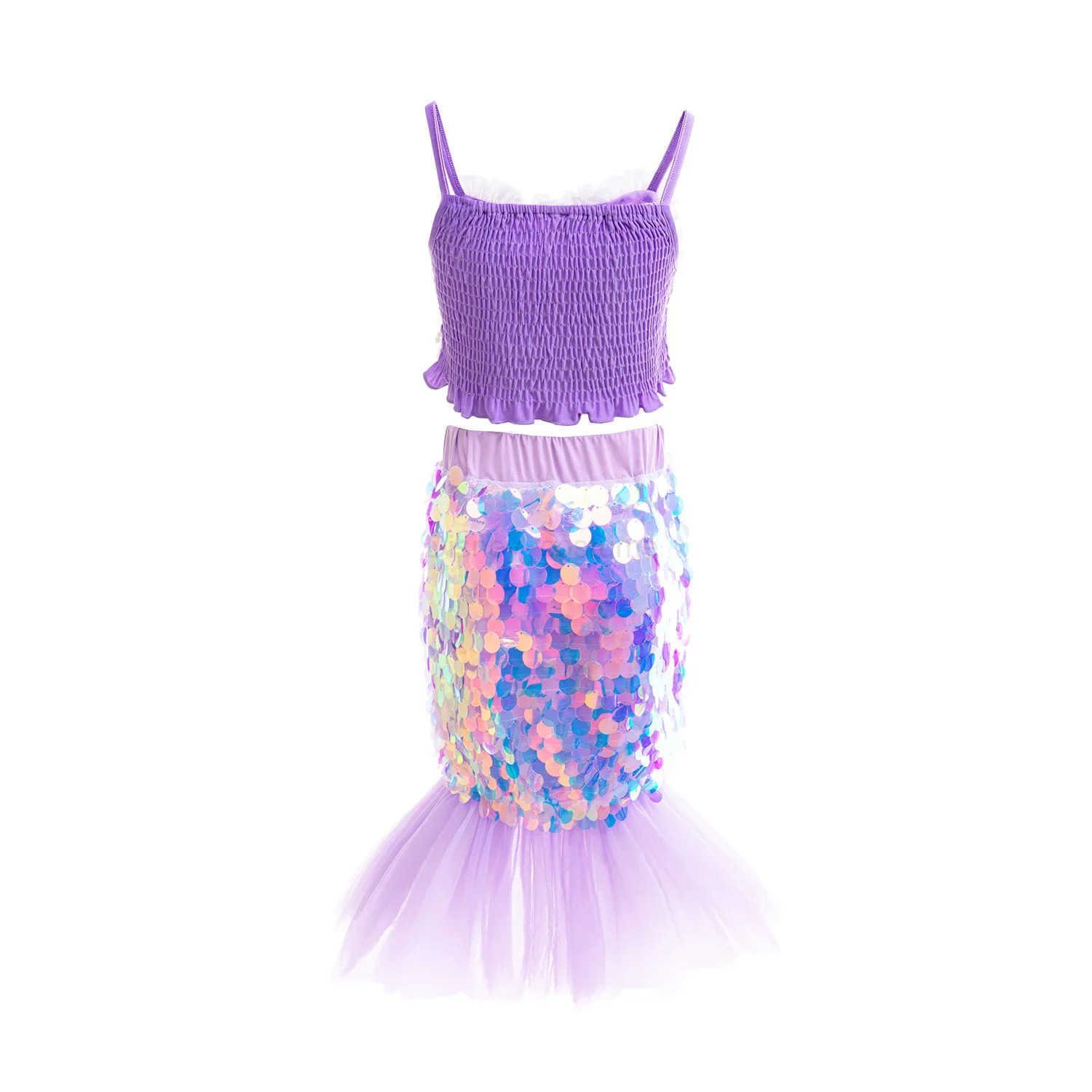 Disney Summer New Ariel Princess Dress Little Mermaid Mesh Sequin Dresses Girls Fishtail Children Beach Clothes Set Party Gown 2-10Yrs X250408