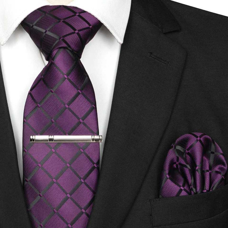 EASTEPIC 8 cm New Style Caramel Hue Classic Plaid Necktie for Men Pocket Square Metal Clip Hanky Set Business Party Wedding Gift X250407